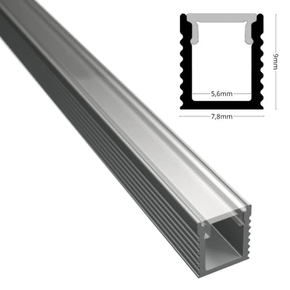 ALU Profil Schiene Leiste AUFBAU-MINI (9x7,8mm) in silber für LED Streifen 1m/2m
