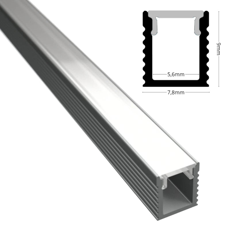 ALU Profil Schiene Leiste AUFBAU-MINI (9x7,8mm) in silber für LED Streifen 1m/2m