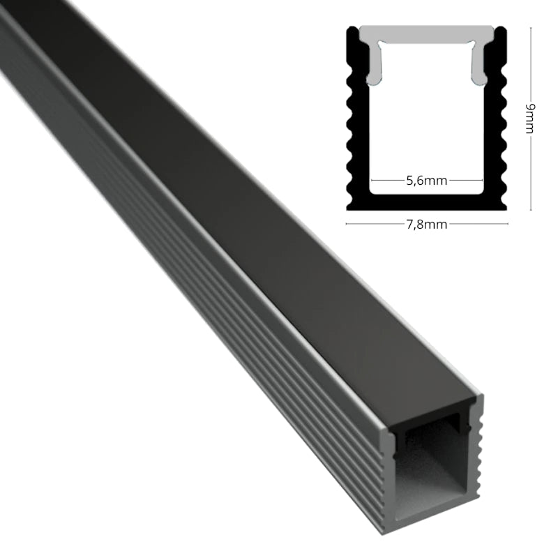 ALU Profil Schiene Leiste AUFBAU-MINI (9x7,8mm) in silber für LED Streifen 1m/2m