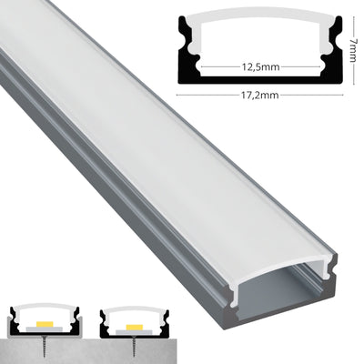 ALU Profil Schiene Leiste AUFBAU-SL (17x7mm) anthrazit für LED Streifen 1m | 2m