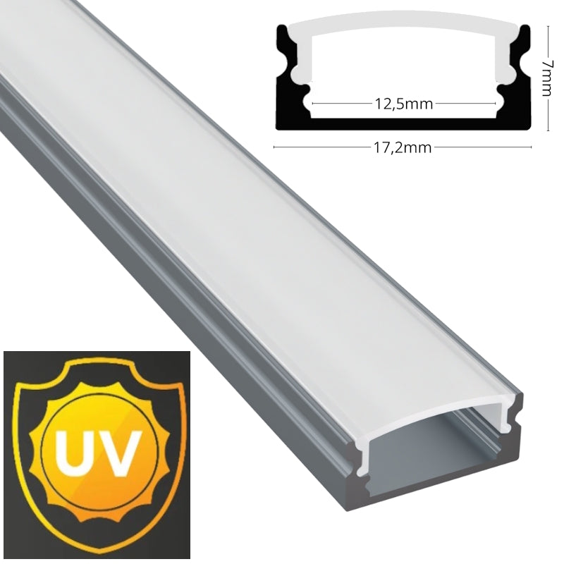 ALU Profil Schiene Leiste AUFBAU-SL (17x7mm) anthrazit für LED Streifen 1m | 2m