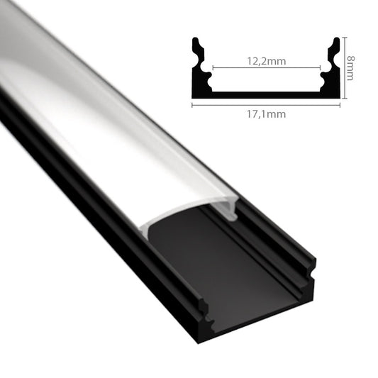 ALU Profil / Leiste AUFBAU-SL in schwarz für LED Streifen + Abdeckung eloxiert