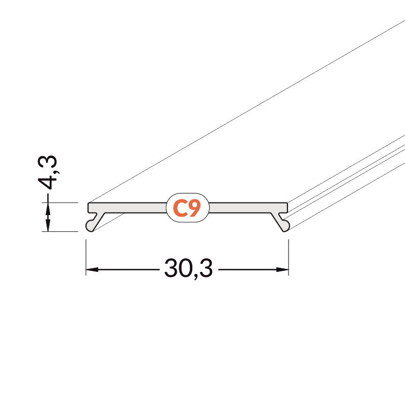 2m Klick Abdeckung C9 für unsere ALU Profile "VARIO" in milchig/diffus