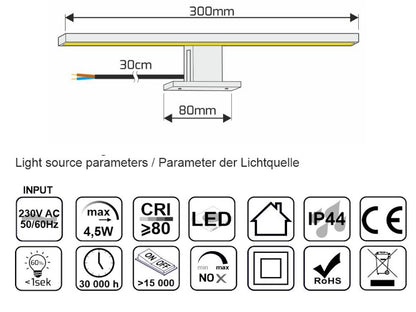 LED Spiegelleuchte | Möbelleuchte AMBER 4,5W 550lm 230V CHROM