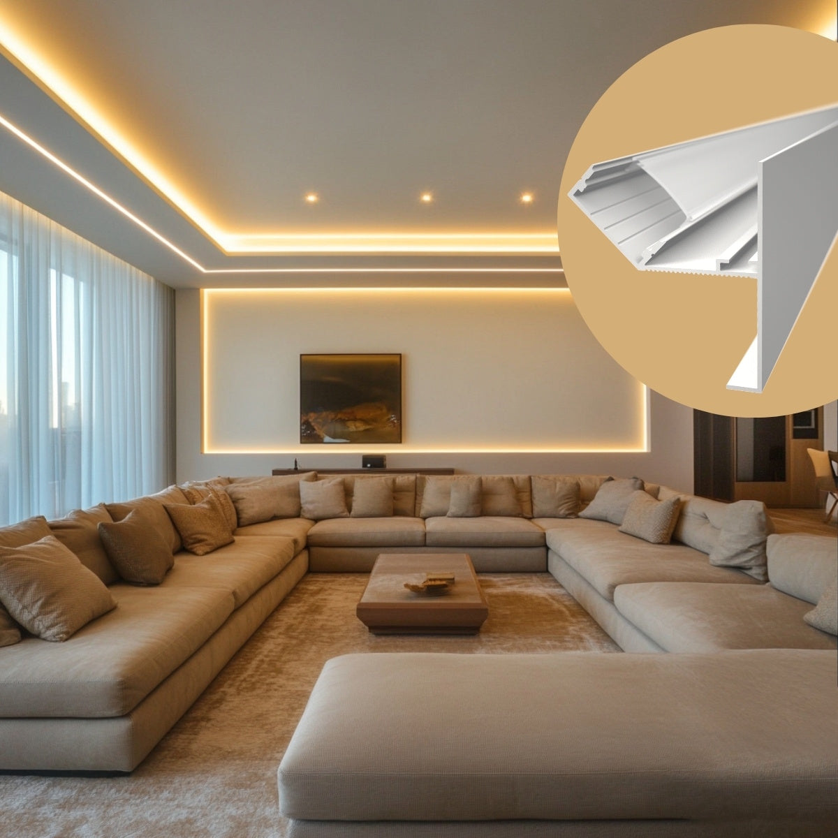 LED Wand Profil Rand Leiste DECKENKANTE-MAXI weiß, indirekte Beleuchtung 1m/2m