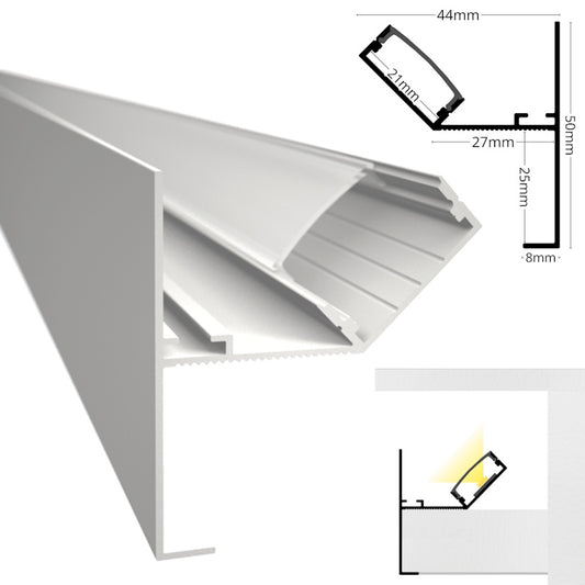 LED Wand Profil Rand Leiste DECKENKANTE-MAXI weiß, indirekte Beleuchtung 1m/2m