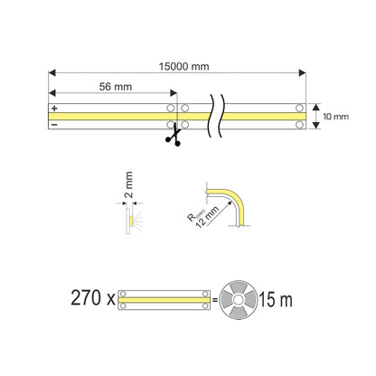 1m COB LED Streifen 24V 6W 600Lm 320x SMDs/m RA90 neutral weiß (4000K) IP66