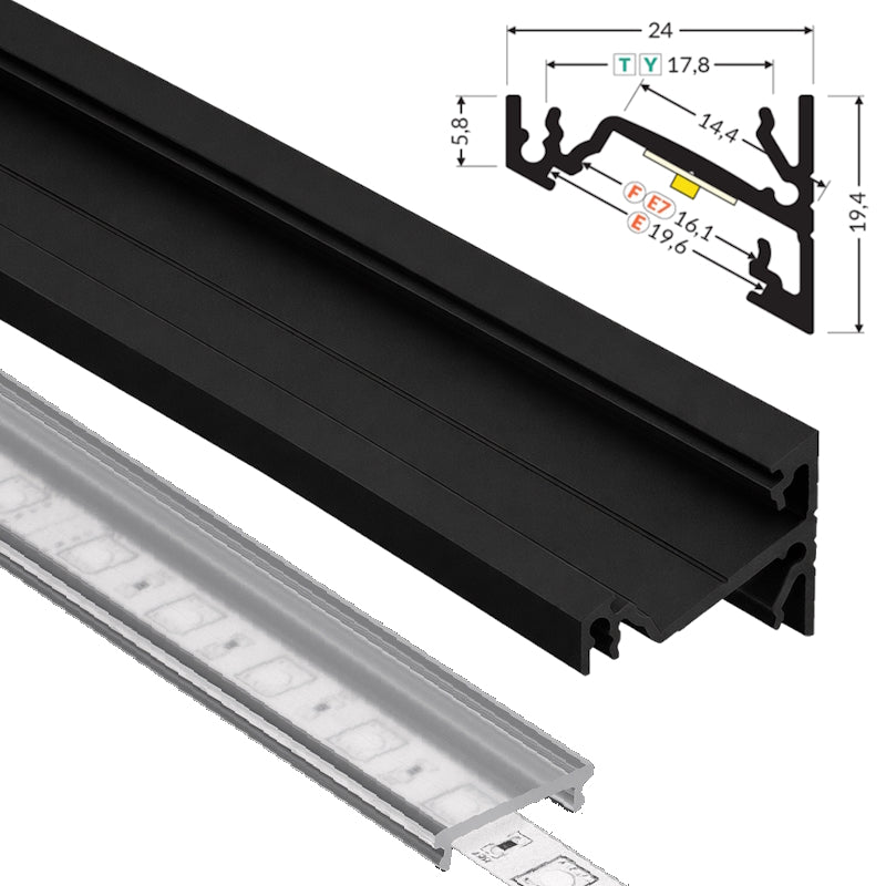 ALU Profil Eck-Leiste Schiene CORNER-14 in schwarz für Led Streifen 1m | 2m Ecke