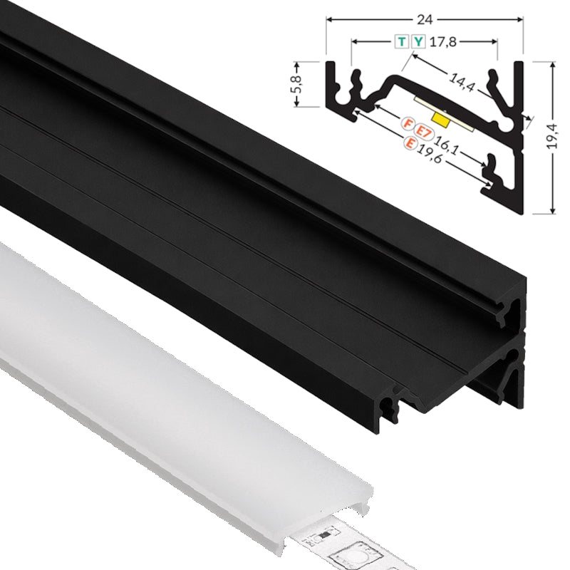 ALU Profil Eck-Leiste Schiene CORNER-14 in schwarz für Led Streifen 1m | 2m Ecke