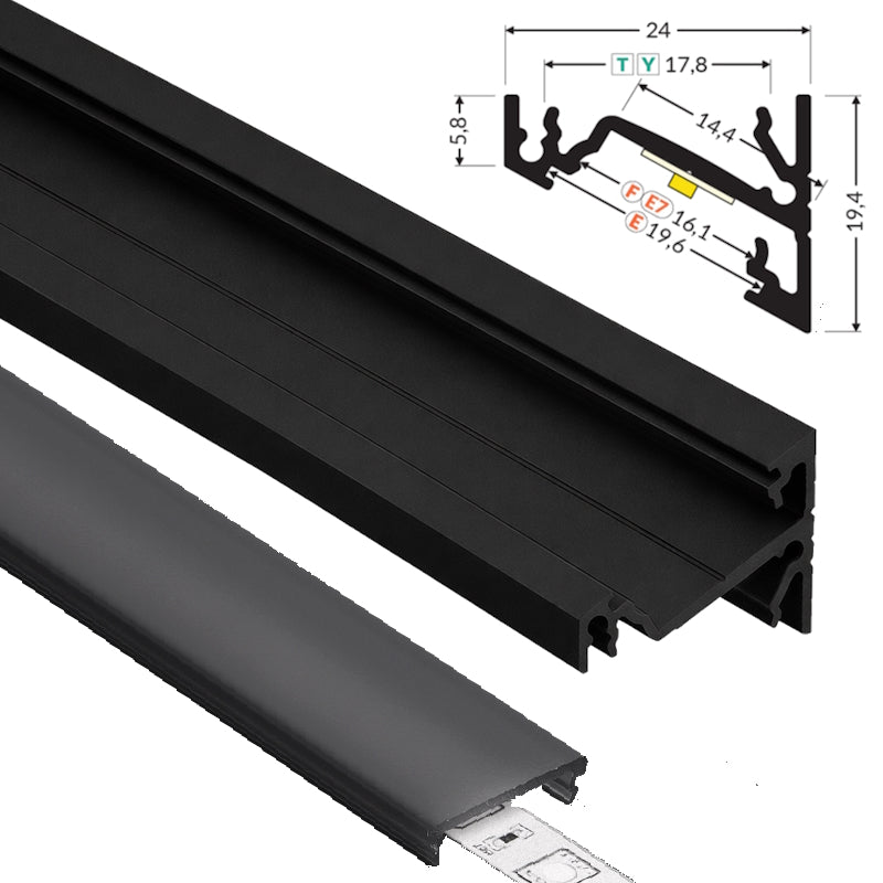 ALU Profil Eck-Leiste Schiene CORNER-14 in schwarz für Led Streifen 1m | 2m Ecke