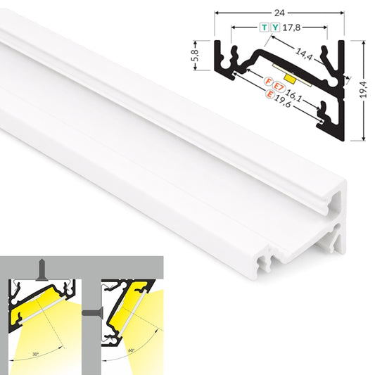 ALU Profil Eck-Leiste Schiene CORNER-14 in weiß für Led Streifen 1m | 2m Ecke