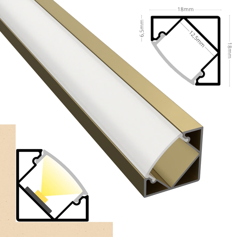 ALU Profil Schiene CORNER Ecke Leiste (18x12mm) champagner für LED Stripes 1m 2m