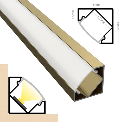 ALU Profil Schiene CORNER Ecke Leiste (18x12mm) champagner für LED Stripes 1m 2m