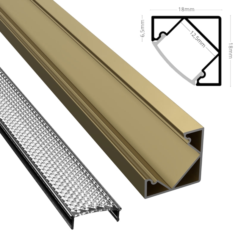 ALU Profil Schiene CORNER Ecke Leiste (18x12mm) champagner für LED Stripes 1m 2m