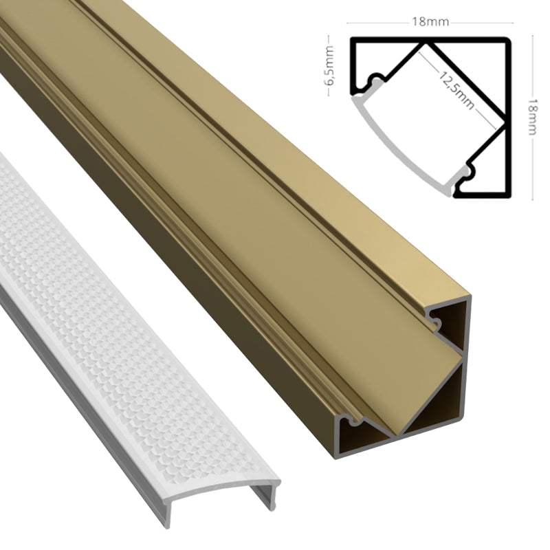 ALU Profil Schiene CORNER Ecke Leiste (18x12mm) champagner für LED Stripes 1m 2m
