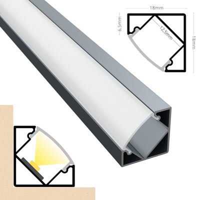 ALU Profil Schiene CORNER Ecke Leiste (18x12mm) anthrazit grau für LED Streifen