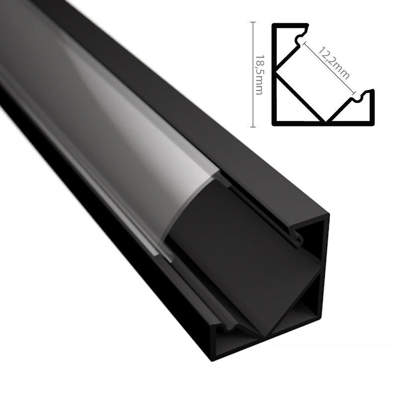 ALU Profil | Ecke Leiste | Schiene CORNER schwarz für LED Streifen + Abdeckung