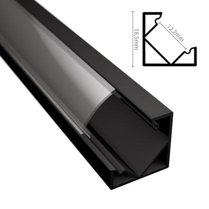 ALU Profil | Ecke Leiste | Schiene CORNER schwarz für LED Streifen + Abdeckung