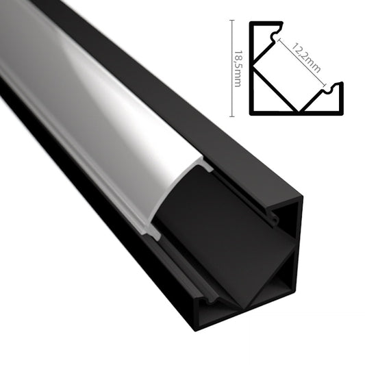 ALU Profil | Ecke Leiste | Schiene CORNER schwarz für LED Streifen + Abdeckung
