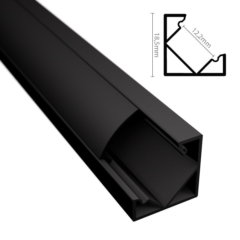 ALU Profil | Ecke Leiste | Schiene CORNER schwarz für LED Streifen + Abdeckung