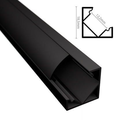 ALU Profil | Ecke Leiste | Schiene CORNER schwarz für LED Streifen + Abdeckung