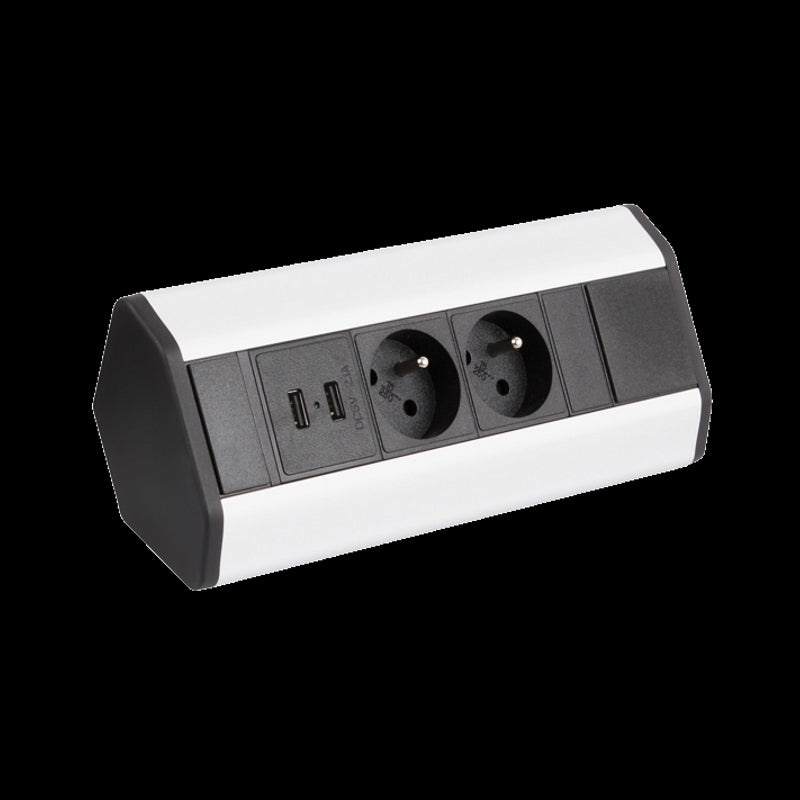 CORNERBOX Aluminium SchuKo 2 fach mit USB Steckdose 2 fach / Ecksteckdose