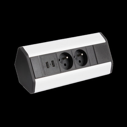 CORNERBOX Aluminium SchuKo 2 fach mit USB Steckdose 2 fach / Ecksteckdose