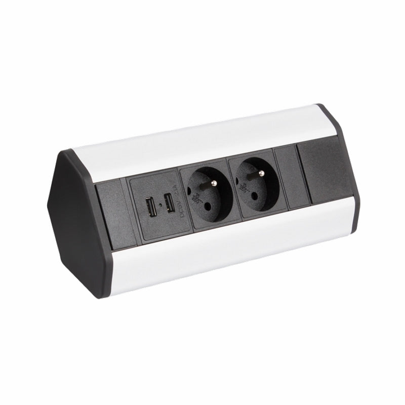 CORNERBOX Aluminium SchuKo 2 fach mit USB Steckdose 2 fach / Ecksteckdose