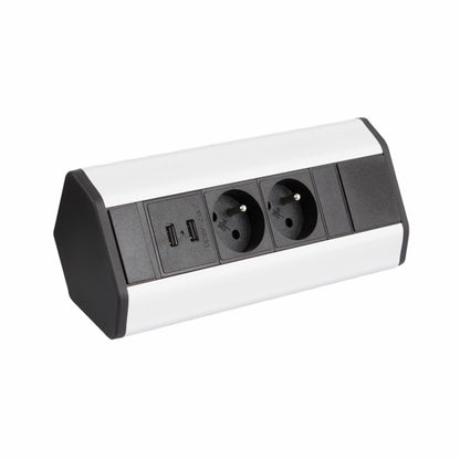CORNERBOX Aluminium SchuKo 2 fach mit USB Steckdose 2 fach / Ecksteckdose