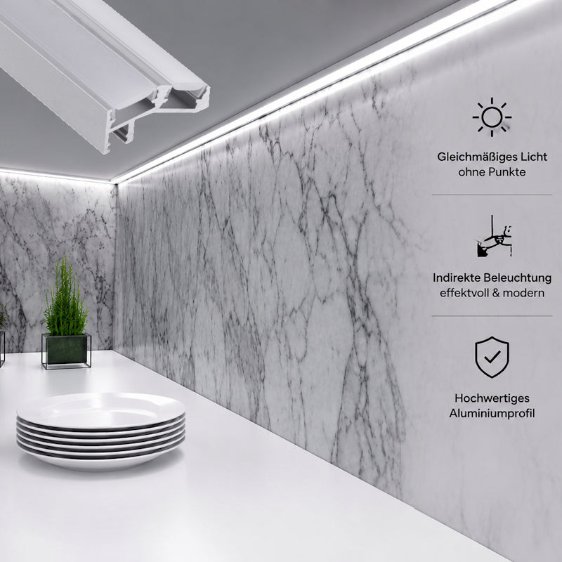 ALU LED Profil DOUBLE-LINE Unterbauprofil Unterschrank Leiste für Streifen 1m 2m