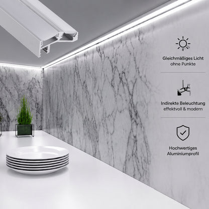 ALU LED Profil DOUBLE-LINE Unterbauprofil Unterschrank Leiste für Streifen 1m 2m