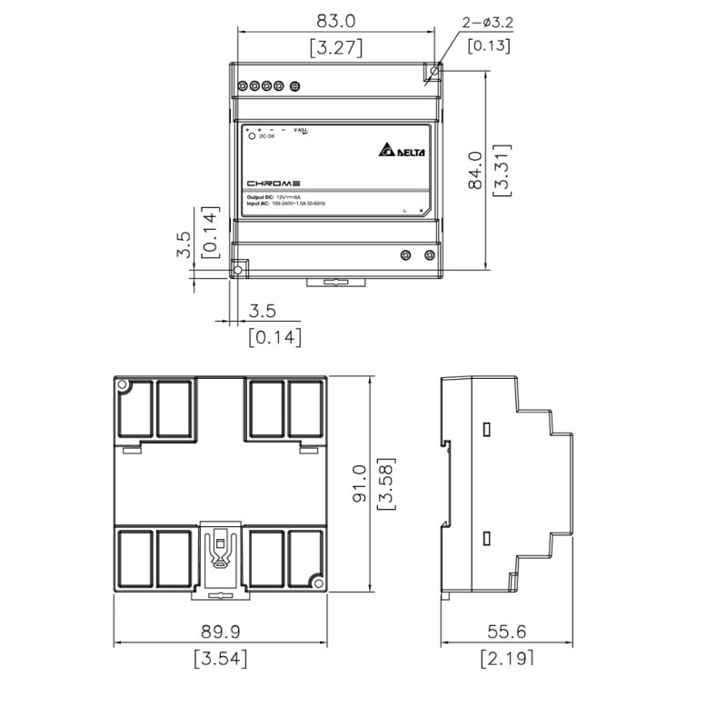 LED Hutschienen Trafo 12V/DC 72W 6A Netzteil (DRC-12V100W1AZ) DIN-Rail