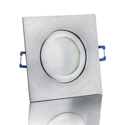 ALU Einbaurahmen MR16/GU10 eckig 60mm=DA Edelstahl gebürstet mit Schutzglas IP44