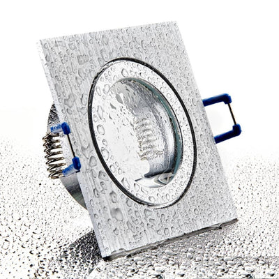 ALU Einbaurahmen MR16/GU10 eckig 60mm=DA matt-chrom gebürstet Schutzglas IP44