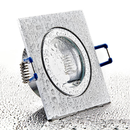 ALU Einbaurahmen MR16/GU10 eckig 60mm=DA matt-chrom gebürstet Schutzglas IP44