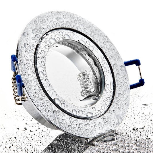 ALU Einbaurahmen MR16/GU10 rund 60mm=DA matt-chrom gebürstet mit Schutzglas IP44