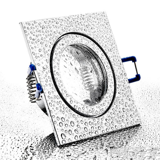 ALU Einbaurahmen MR16/GU10 eckig quadratisch 60mm=DA chrome mit Schutzglas IP44