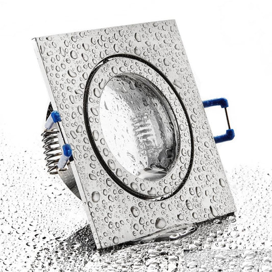 ALU Einbaurahmen MR16/GU10 eckig 60mm=DA Eisen gebürstet mit Schutzglas IP44