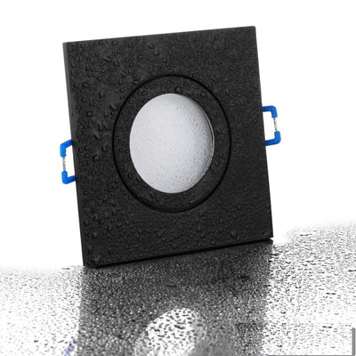 ALU Einbaurahmen MR16/GU10 eckig 60mm=DA in schwarz mit Schutzglas IP44