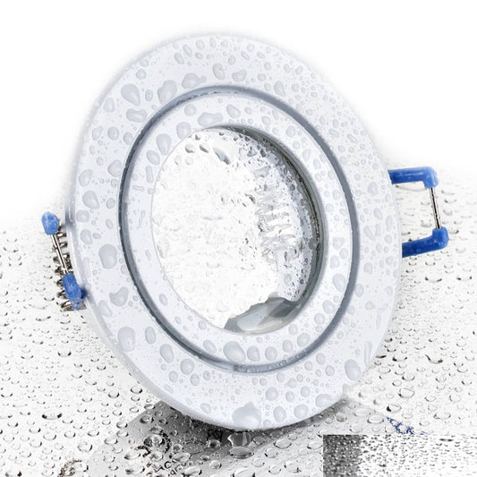 ALU Einbaurahmen MR16/GU10 rund / starr 60mm=DA in weiß mit Schutzglas IP44