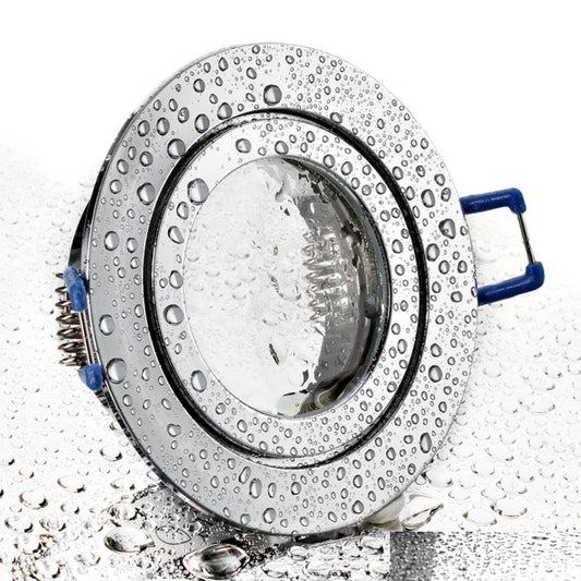 ALU Einbaurahmen MR16/GU10 rund / starr 60mm=DA in chrome mit Schutzglas IP44