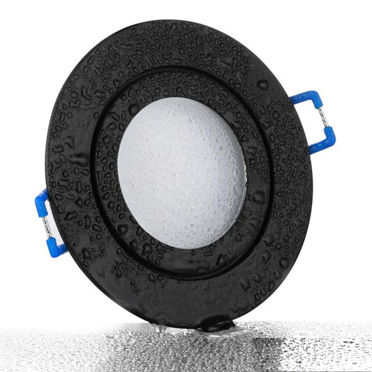ALU Einbaurahmen MR16/GU10 rund/starr 60mm=DA in schwarz mit Schutzglas IP44
