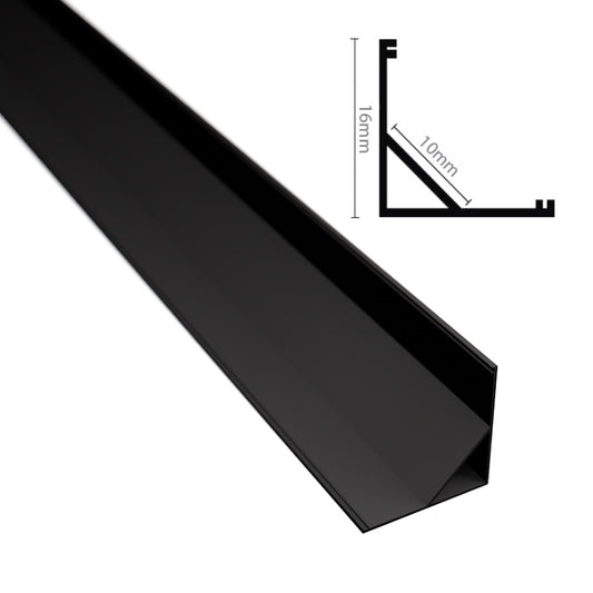 ALU Profil | Eck Leiste | Schiene ECKE-16 schwarz für LED Streifen + Abdeckung