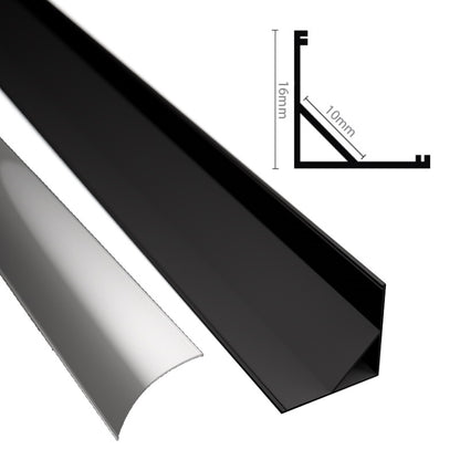 ALU Profil | Eck Leiste | Schiene ECKE-16 schwarz für LED Streifen + Abdeckung