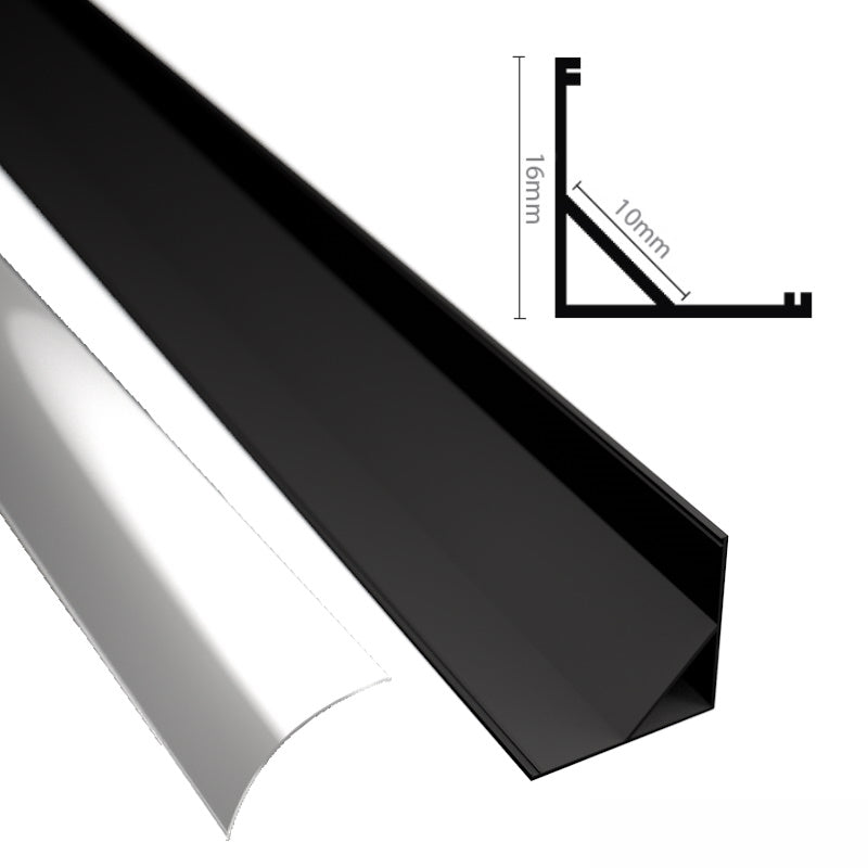 ALU Profil | Eck Leiste | Schiene ECKE-16 schwarz für LED Streifen + Abdeckung