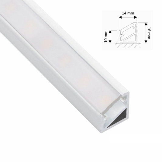 ALU Profil | Schiene | Leiste ECKE (16x14mm) weiß für LED Streifen + Abdeckung