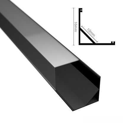 ALU Profil Ecke Leiste | Schiene ECKIG-16 schwarz für LED Streifen + Abdeckung