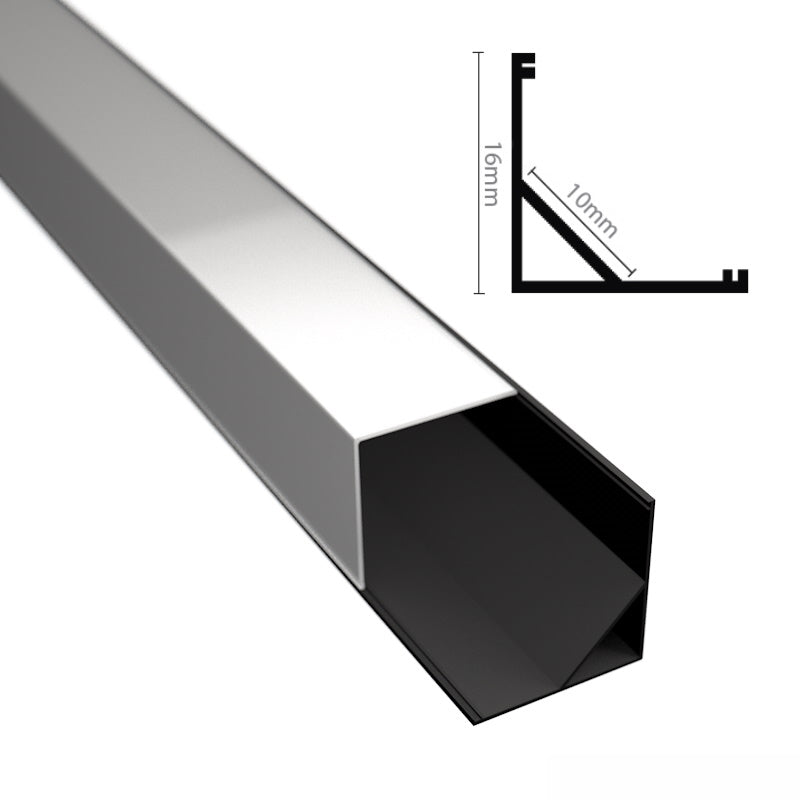 ALU Profil Ecke Leiste | Schiene ECKIG-16 schwarz für LED Streifen + Abdeckung