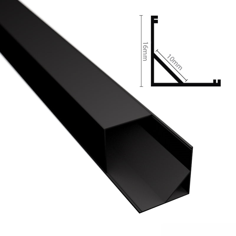 ALU Profil Ecke Leiste | Schiene ECKIG-16 schwarz für LED Streifen + Abdeckung