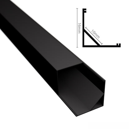 ALU Profil Ecke Leiste | Schiene ECKIG-16 schwarz für LED Streifen + Abdeckung